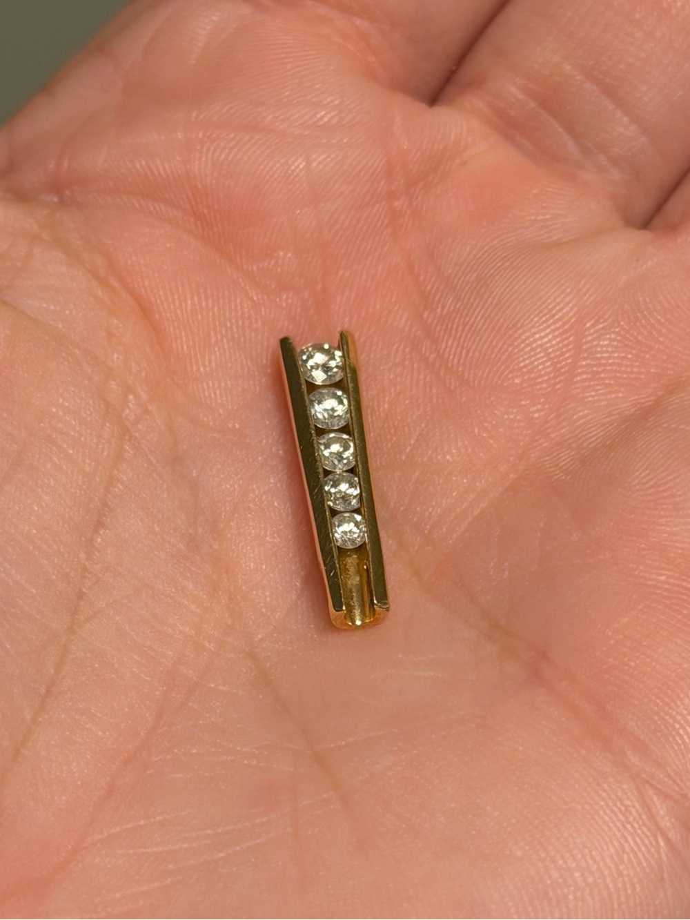 Vintage 14K YellowGold- 5 Diamond  Vertical Bar Slide Pendant Fine Jewelry